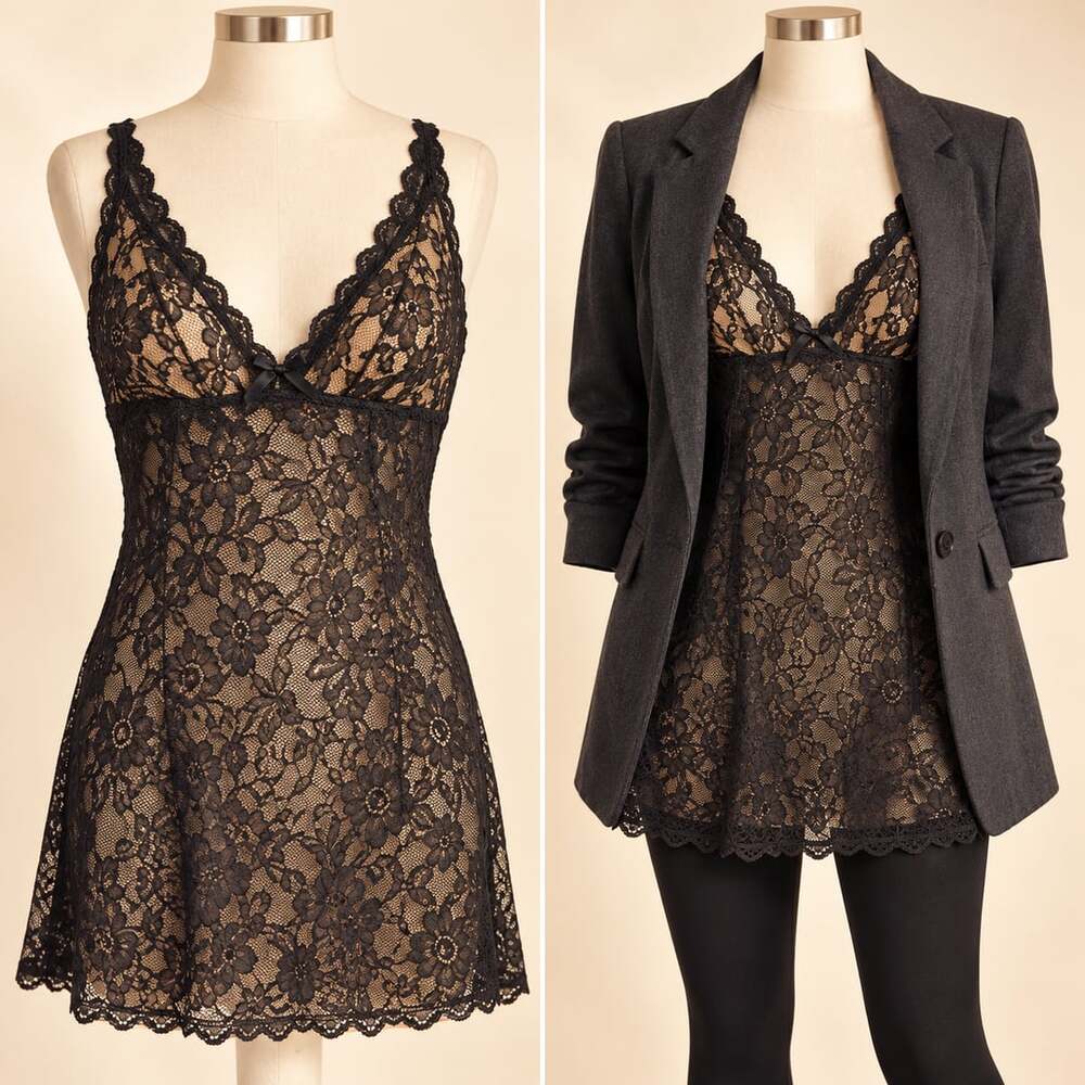 Victoria's Secret Very Sexy Chemise Size M Black Lace Babydoll Slip Dress